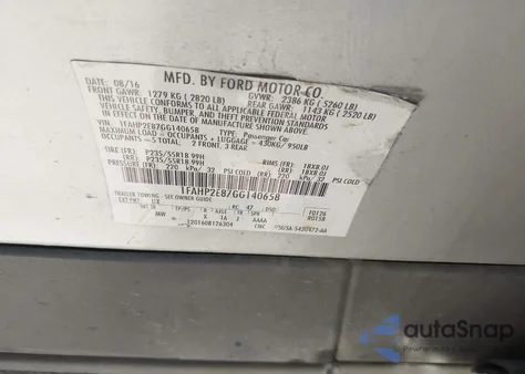 2016 Ford Taurus Sel from USA, damaged, VIN 1FAHP2E87GG140658